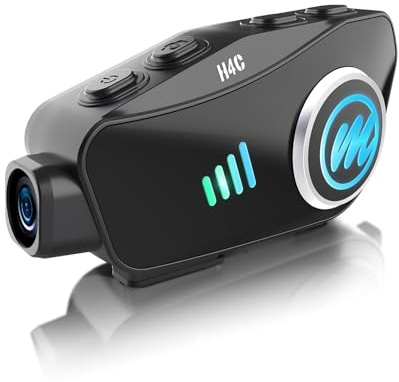 Motorcycle Helmet Headset with Camera, Moman H4C with 【1080P Camera】120° Wide Angle 360° Shooting Single Use Motorbike Headphone Speaker with 32G TF Card AI Voice Assitant HiFi Stereo IPX6 Waterproof