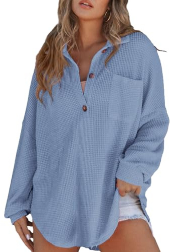 XIVISTO Pulls Femme Sweat Col en V à Manches Longues Sweatshirt Décontractés Top Tricot Sweater Automne Hiver Lâche Classique Pullover