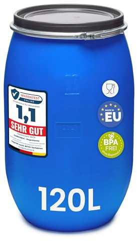 Garronda tanica di plastica da 120 litri senza manici, realizzata in HDPE per uso alimentare, adatta come serbatoio acqua per il giardino, contenitore per alimenti, bidone universale GD-0078, Blu