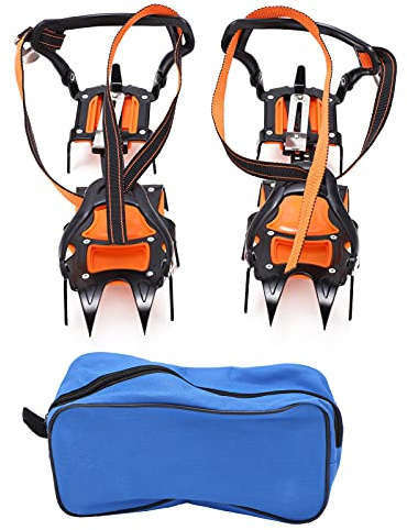 Crampons Anti Scivolo con 12 Denti in Acciaio al Manganese, Ice Cleats per Scarpe e Stivali, Cramponi Resistenti con Cinghie in Nylon per Neve Ghiaccio Fango Deserto, Ideali per Es