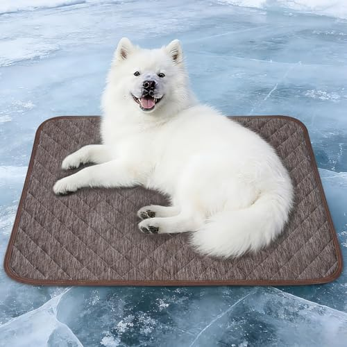 CHVOULTO Cooling Mat for Dogs: Waterproof Pet Cooling Mat for Crate Kennel, Summer Indoor Dog Cooling Pad for Floor and Sofa, Dark Grey, Medium Dog