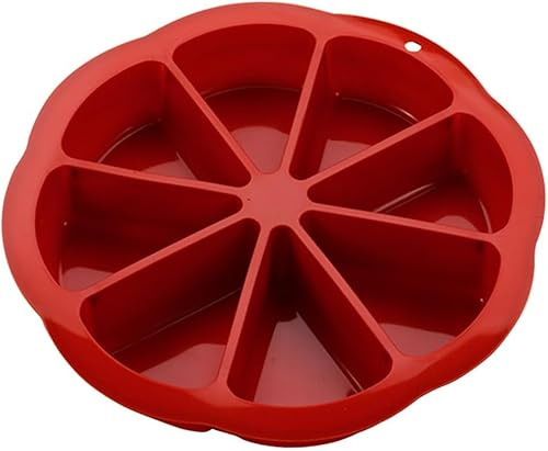 yeeplo Silikonkakform, rund, silikonbakform med 8 triangulära, non-stick silikon, tårtform, återanvändbar bakform för kakor, bröd, muffinssilikonform, tårta hund kam (röd)