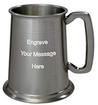 Antique Finish Pewter Tankard with line Decoration (with Engraving)