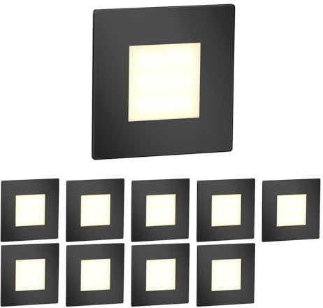 ledscom.de 10-lamps LED-trappbelysning/väggarmatur FEX för inomhus- och utomhusbruk, fyrkantig, svart, 85 x 85 mm, varmvitt