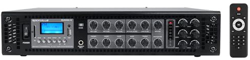Rockville RCS180-6 180W 6-Zone 70v Commercial Amplifier, Bluetooth, USB/SD/RCA, Mic, Optical Inputs, FM, for Restaurants/Offices
