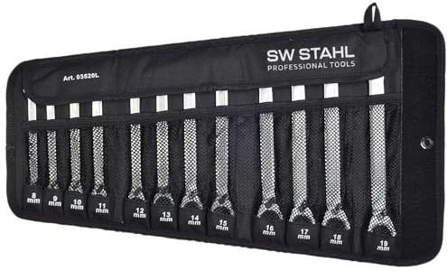 SW-Stahl 03520L Gabelringratschenschlüssel Satz 8-19 mm 12-teilg I Ringschlüssel mit Umschalthebel I 72 Zähne I Maulschlüssel mit Ringratsche I Ringratschenmaulschlüssel Set