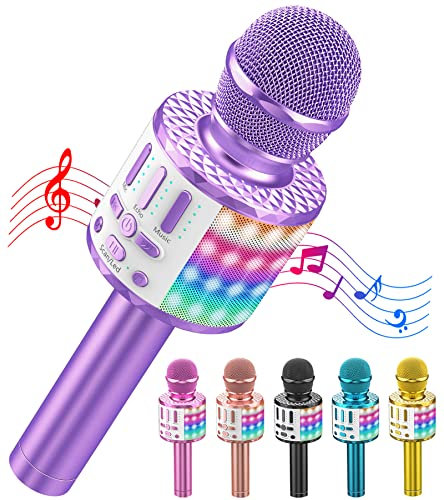 MicQutr Micrófono Karaoke para Niños Inalámbrico Bluetooth con Cambio de Voz y Luces LED - Regalo Cumpleaños/Navidad para Niñas y Niños de 3-12 Años, Batería Recargable y Altavoz para Fiesta Familiar
