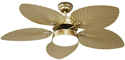 YITAHOME Tropical Ceiling Fans with Light and Remote, 52 Inch Fan Light with Memory Function, Lights Colors Changing, Quiet Motor, Timer, Palm Leaf Blades for Indoor - Gold