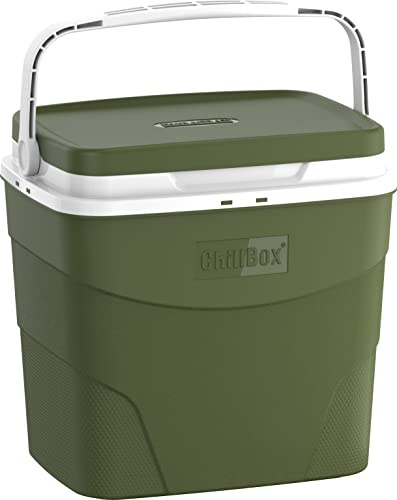 Duramax Chillbox Glacière 24L avec Poignée de Verrouillage Sécurisée, Conserve la Glace Jusqu'à 2 Jours, Glacière Isotherme pour le Camping, la Plage, le Pique-nique et Plus, Vert Chasseur
