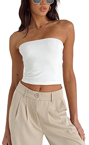 Lerrita Bandeau Tube Corset Bralette d'été Débardeur sans Manches Stretch pour la Plage Y2K Sexy Sleeveless Slim Cut Tank Bustier Party Chemise Bandeau sans Manches