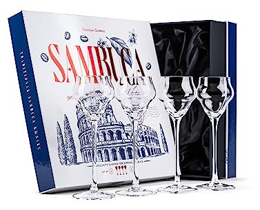 GLASSIQUE CADEAU Kristall Sambuca, Schnapps, Likör Gläser | 4er Set | Kleines 90 ml Sambucagläser für Aperitif, Digestif Spirituosen, Kirschwasser | Schnapsgläser mit Langem Stiel
