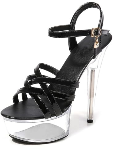 Eralom Sandales Talons Haut Aiguille Femme,Sandales Mariage Bride Cheville Escarpin Femmes Plateforme Epais Sexy Soirée,Noir,41EU