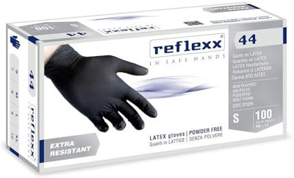 REFLEXX R44 300 Guanti lattice NERO senza polvere - gr 6.2-300 PEZZI VARIE TAGLIE - OFFERTA - per TATUATORI MECCANICI ESTETISTE (L)