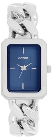 Oozoo - Timepieces Damen Uhr in Silver/Blue | Armbanduhr Damen mit Metal Chunky Armband | Moderne Uhr für Frauen | Edle Analog Damenuhr in rechteckig C11352 (24x31mm Gehäuse)