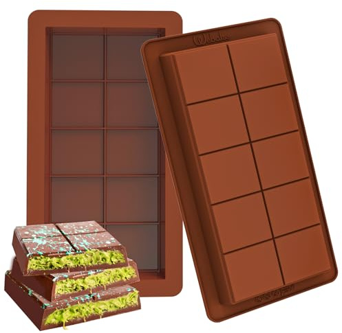 Webake The Original Deep Chocolate Bar Molds 2 Pack, 1 Inch Deep Large and Thick Silicone Chocolate Bar Molds for Stuffed Bar, Big Chocolate Candy Bar Mold for Filling Knafeh Pistachio Chocolate Bar