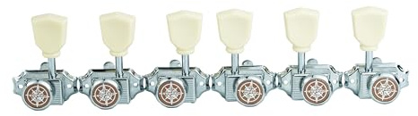 Guyker 3x3 Vintage Style Locking Guitar Machine Heads – 1:15 Ratio Lock String Chrome Deluxe Tuning Key Pegs Tuners Set Replacement for Electric, Acoustic or Folk Guitars - GK44sp, White Button