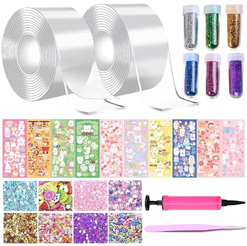 Nano Tape Bubbles Set, Kit de Burbujas Nano Tape para Niños, Cinta con Polvo Transparente, Brillante, Multiuso, Hecho a Mano, Descompresión para Soplar y Descomprimir (B1)
