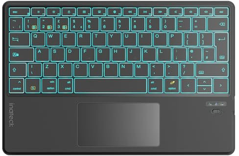 Inateck Tablet Keyboard with Touchpad, AI Function, Ultra Slim Bluetooth Keyboard for Windows/iPad OS/Android/iOS, 7-Color Backlight, Supports Self-Developed App, KB01104