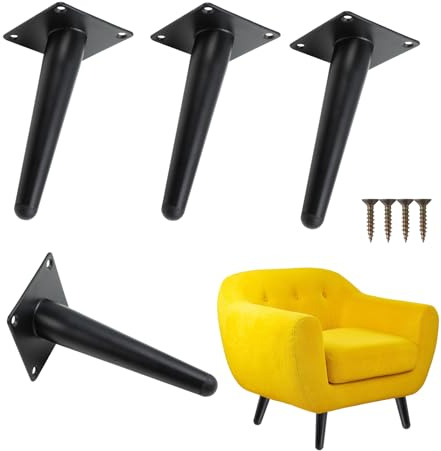 4 pezzi Piedini per Mobili in metallo con base in gomma antiscivolo eleganti Gambe per Mobili inclinate perfetti come Piedini di ricambio per divano mobile TV tavolo sedia e armadio Nero (20cm）