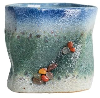 Taza de café retro con forma irregular de cerámica rugosa de 280 ml, taza de café sin asa, estilo 7