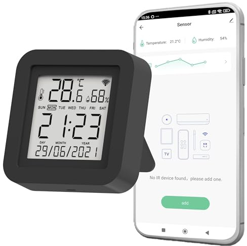 Mando a distancia universal WiFi IR Nivian con sensor de temperatura y humedad – Control inteligente mediante App Tuya, compatible con Alexa y Google Home, domótica Smart Home