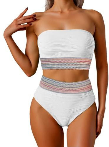 Bañadores Mujer Bikini Braga Alta Bikini Reductor Barriga Camiseta Viquinis 2025 Culotte Sin Tirantes Brasileño Bikinis Push Up Triquini De Pantalon con Aros Swimsuit Women Blanco Rojo 5XL Vikinis