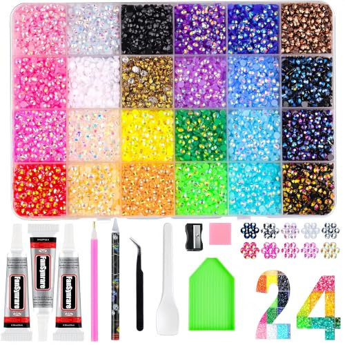 40 Färger Bedazzling Kit 3mm, 32000 Jelly-hartsplattade strassstenar, DIY-pärlsats med upplockande penna, pincett och 3 rör 10ml mångsidigt lim för naglar, skor, kläder och mobilfodral (4)