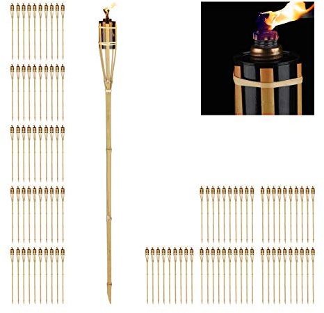 Relaxdays Torche de Jardin en Lot de 100, Flambeaux en Bambou, avec mèche, éclairage d'ambiance, Hauteur : 90 cm, Nature
