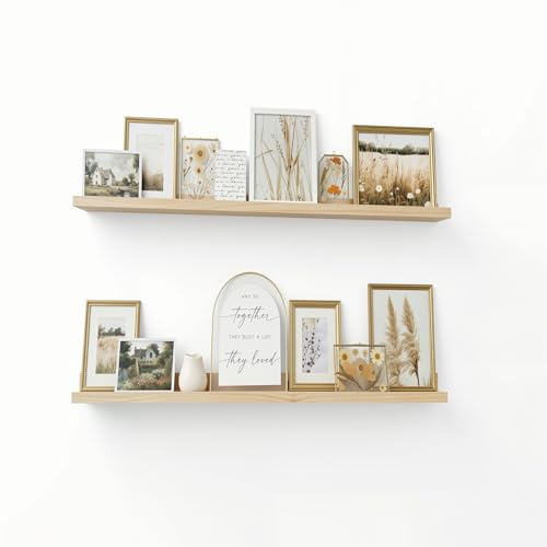 AZSKY Floating Shelves Wall Mounted Set of 2 Natural Wood Picture Shelves Wall Shelves for Bedroom Bathroom Living Room Kitchen Laundry Room Storage & Decoration 24 Inch