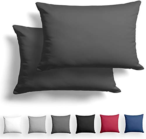 Alreya 2er-Set Mako Satin Kissenbezug 40 x 60 cm - 100% Baumwolle mit Reißverschluss, Superweicher Kopfkissenbezug, Kissenhülle, Oeko-TEX® Standard Zertifiziert, Anthrazit, nur Kissenbezug