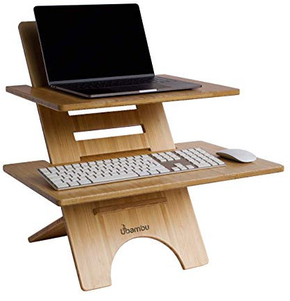 Ubambu Ständer - Höhenverstellbarer Schreibtisch - Standing Desk - Schreibtischaufsatz - Stehpult Höhenverstellbar - Stehschreibtisch Aufsatz - Hergestellt Aus 100% Bambus - Für Tisch Erhöhung Büro
