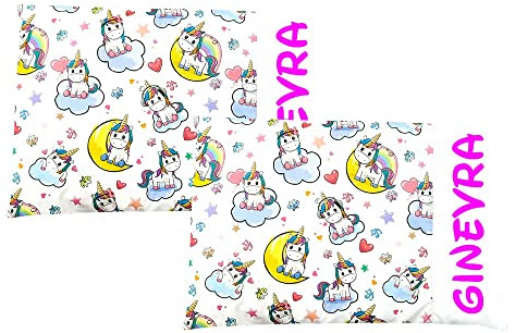Funda de almohada personalizada con nombre para cojín de cuna de bebé, idea de regalo (40 x 60 CF 2, unicornio)