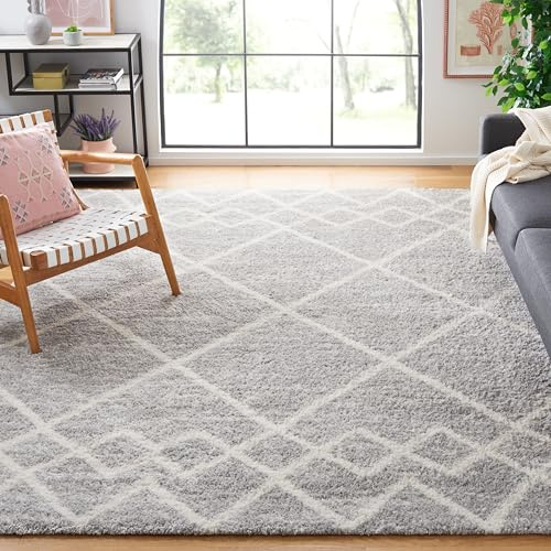 SAFAVIEH Berber Shag Collection Area Rug - 9' x 12', Ivory & Grey, Rustic Boho Design, Non-Shedding & Easy Care, 1.25-inch Thick Ideal for High Traffic Areas in Living Room, Bedroom (BER574G)