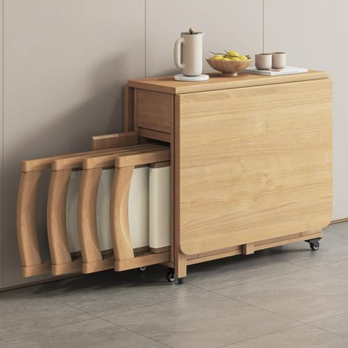 Juego De Mesa De Comedor, Mesa Plegable De Madera Maciza, Mesa Abatible con 4 Sillas, Mesa De Comedor Extensible para Cocina Comedor Sala De Estar Restaurante-1.4m, Beige