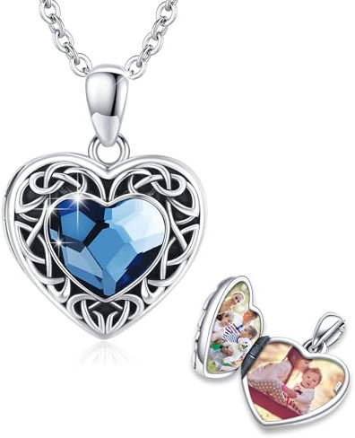 REDSUN Herz Medaillon Kristall 925 Sterling Silber Herz Amulett Zum öffnen Amulett Silber Medaillon zu öffnen für Bilder Medaillons Herz Schmuck Geschenke für Frauen Mädchen Mutter