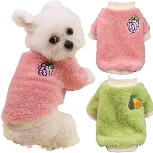 Yaopelky Maglione per cani di piccola taglia, in pile, caldo, abbigliamento per Chihuahua, autunno e inverno, cappottino per cani di piccola e media taglia e gatti, 2 pezzi