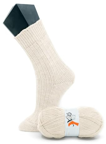ElbSox Pier 4 gomitoli di lana per calze, 100 g, con una lunghezza di circa 420 m, è sufficiente per un paio di calzini fino alla taglia 46, colore 002, bianco conchiglia
