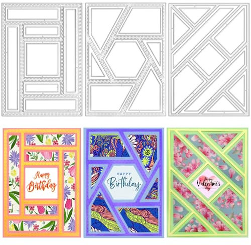 3 Stück rechteckige Stanzformen für Kartenherstellung, AFUNTA Rahmen, Scrapbook, Metall-Stanzformen, Prägewerkzeuge für Kartenherstellung, Papieralbum-Dekoration