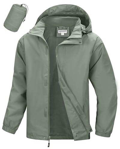 33,000ft Men's Packable Waterproof Jackets Lightweight Breathable Raincoat | Windproof Windbreaker Outdoor Rain Jacket wit Mesh Lining, Adjustable Hooded Hiking Jacket for Cycling Camping Walking