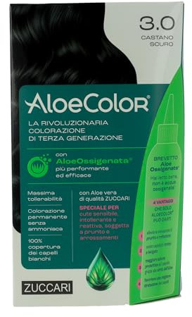 Zuccari AloeColor 3.00 Castano Scuro, Kit di Colorazione Permanente Senza Ammoniaca e Parafenilendiammina, Arricchito con AloeOssigenata. Brevettata, Copertura Totale dei Capelli Bianchi