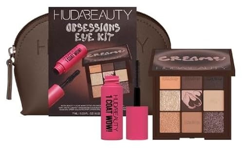 HUDA BEAUTY Original | Obsessions Eye Kit - Astuccio per il trucco | 1 palette di ombretti Creamy Obsessions (8,22 g) Neutral Brown Creamy + 1 mini mascara Huda Beauty 1 Coat WOW! (7 ml)