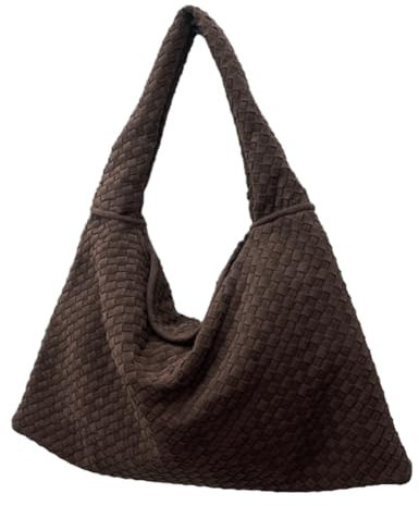 Gewebte Hobo-Tasche aus Wildleder für Damen, lässige Wildleder-Tragetasche mit Tragegriff oben, Vintage-Umhängetasche, gewebte Geldbörse, Kaffee, 16.5 x 0.8 x 13.0