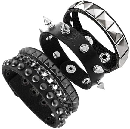BDBFPAN 3 Stück Nietenarmband, Schwarz Nieten Armband und Emo Accessoires Punk Punk Accessoires Cool und Atemberaubend Goth Accessories für Halloween, Rock Armband Paarung