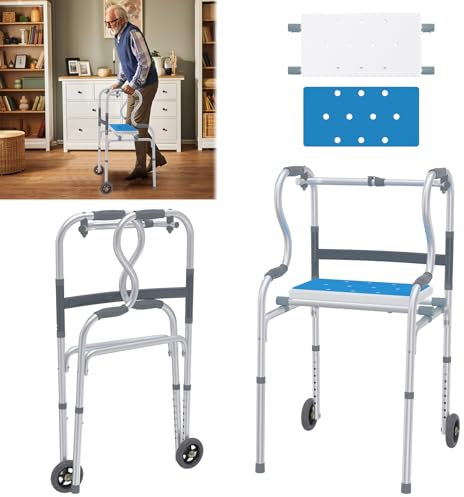 ACXIN Gehhilfe Schmal Gehbock, gehhilfe für senioren aus Aluminium Standard Gehhilfe, Tragbare Zusammenklappbare Höhenverstellbar, Rehabilitations Hilfsgehhilfe mit Rädern und Ergonomische Griff