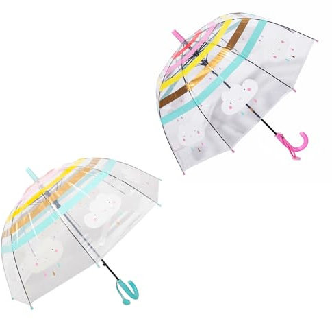 ThreeH 2 Paquets de parapluies pour enfants avec motifs arc-en-ciel Ouverture automatique Fibre de verre incassable Pour l'école les voyages et les jours de pluie