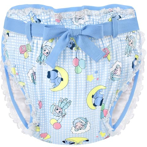 Littleforbig Silky Adult Ribbon Omutsu Diaper Wrap Cover Washable Adjustable Reusable Waterproof - Little Blue XL