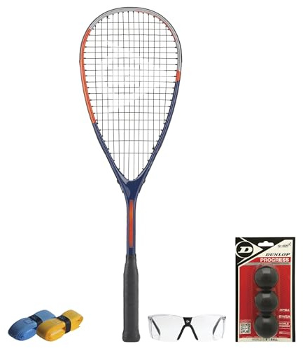 CX Pro Sport Tristorm Pro Squash Set – Includes 1 Dunlop Tristorm Pro Racket, 3 Progress Balls, 1 Dunlop Protective Eyewear Club & 2 CX Pro Sport Grips – Exclusive Bundle