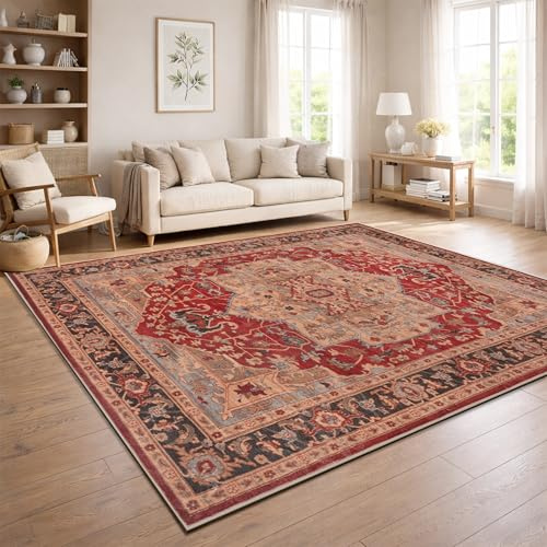 Paco Home Vintage Wohnzimmerteppich Kurzflor Boho Stil Waschbar & rutschfest pflegeleicht modernes Retro Design, Farbe:Rot, Größe:160x220 cm