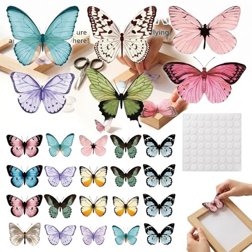 36 Pezzi Farfalle Decorative da Parete 3D in PVC, Farfalle Colorate Grandi e Piccole per Decorazione Casa, Giardino e Esterno, Kit con Punti Adesivi Inclusi, Multicolore
