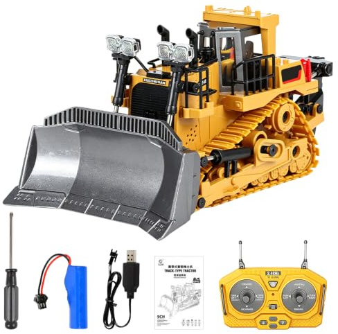 Wxeadu RC Excavator, 2.4GHz Excavator Toy with Lights and Sounds | 9 Chnannel RC Digger, USB Charging, Upgraded 680°Rotation Construction Vehicle, RemoteControl Digger Construction